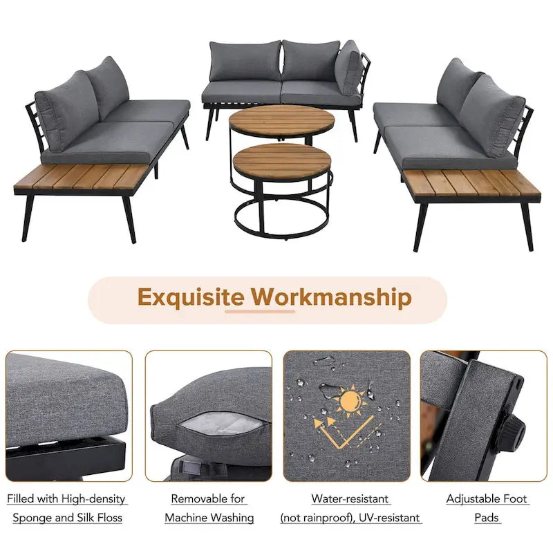 Ensemble de canapé d'angle d'extérieur en bois d'acacia gris