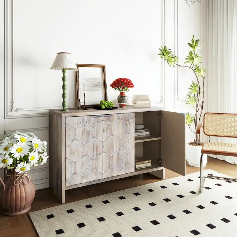 Meuble buffet de rangement à 3 portes en bois de style ferme