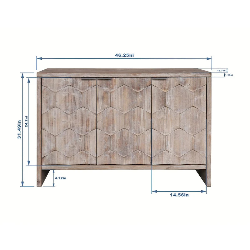 Meuble buffet de rangement à 3 portes en bois de style ferme