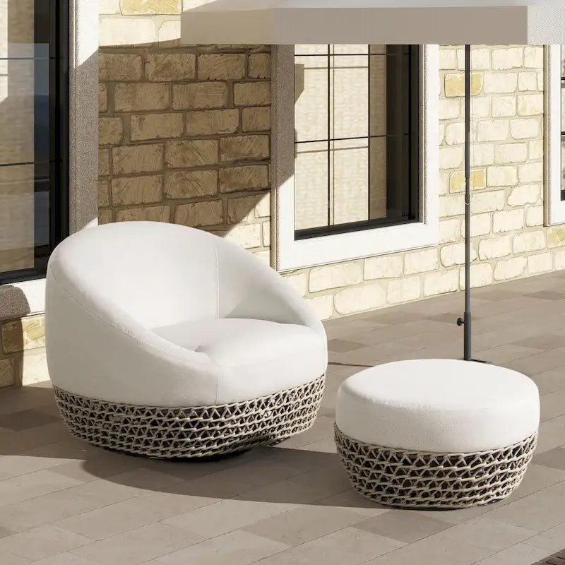 Fauteuil d'extérieur en osier et ottoman Willow 35,5 po
