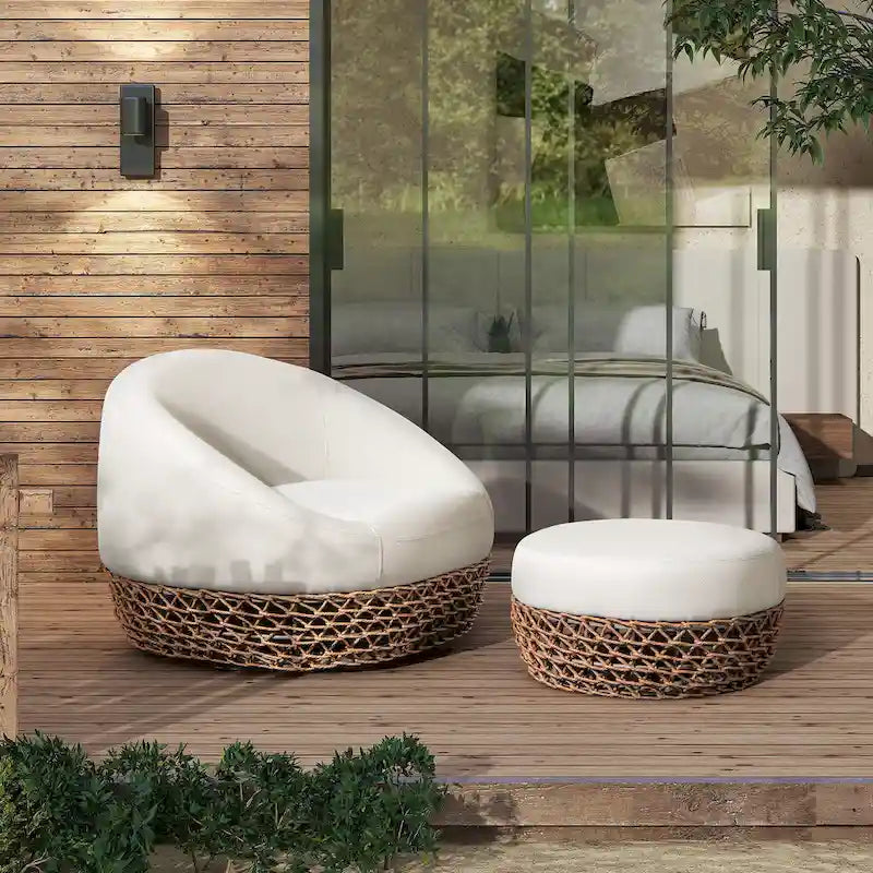 Fauteuil d'extérieur en osier et ottoman Willow 35,5 po