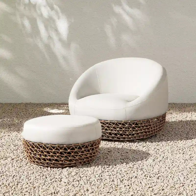 Fauteuil d'extérieur en osier et ottoman Willow 35,5 po