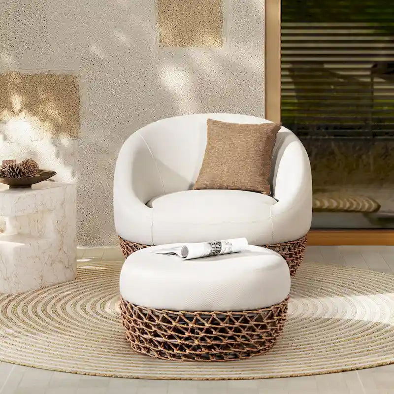 Fauteuil d'extérieur en osier et ottoman Willow 35,5 po