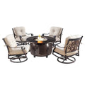Ensemble table de brasero ronde en aluminium de 112 cm pour l'extérieur avec quatre fauteuils pivotants à bascule profonds et accessoires