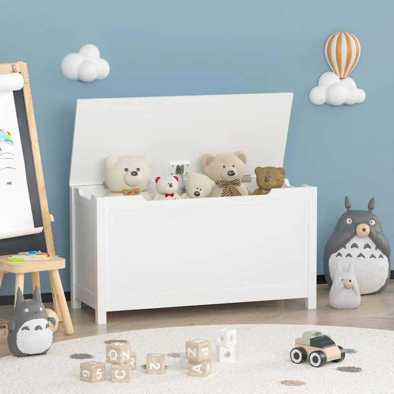 Coffre de rangement en bois pour jouets pour enfants avec couvercle à charnière de sécurité, pour les 3 ans et plus