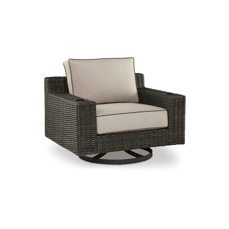 Fauteuil inclinable pivotant d'extérieur Signature Design by Ashley Coastline Bay marron avec coussin - 42,63 L x 36,25 P x 35 H