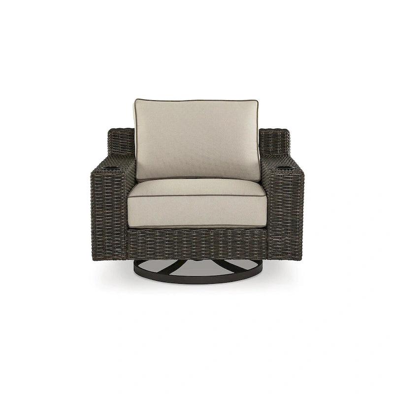 Fauteuil inclinable pivotant d'extérieur Signature Design by Ashley Coastline Bay marron avec coussin - 42,63 L x 36,25 P x 35 H