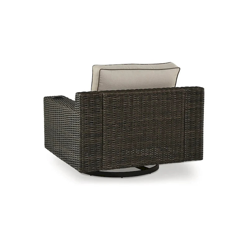 Fauteuil inclinable pivotant d'extérieur Signature Design by Ashley Coastline Bay marron avec coussin - 42,63 L x 36,25 P x 35 H