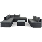 Canapé d'angle réversible de jardin en osier 8 pièces avec coussins