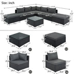 Canapé d'angle réversible de jardin en osier 8 pièces avec coussins