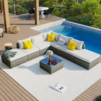 Canapé d'angle réversible de jardin en osier 8 pièces avec coussins