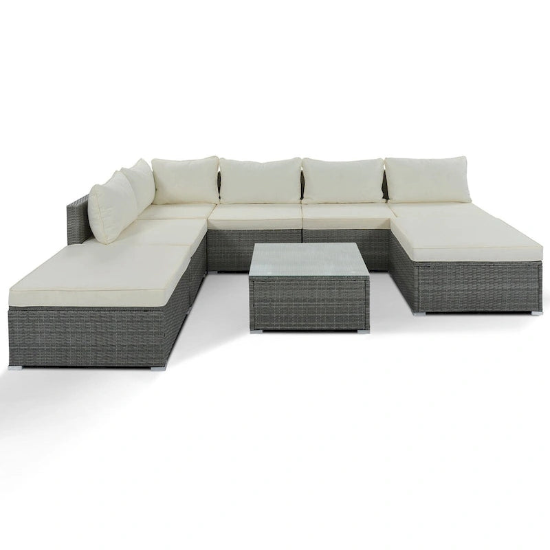 Canapé d'angle réversible de jardin en osier 8 pièces avec coussins