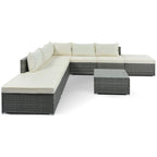 Canapé d'angle réversible de jardin en osier 8 pièces avec coussins