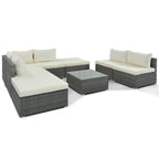 Canapé d'angle réversible de jardin en osier 8 pièces avec coussins