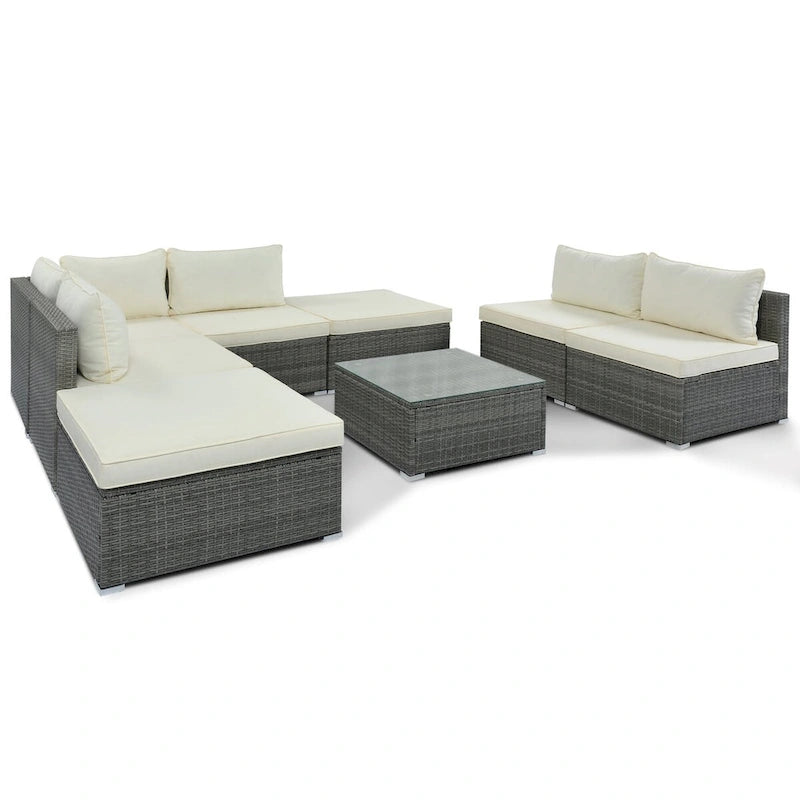 Canapé d'angle réversible de jardin en osier 8 pièces avec coussins