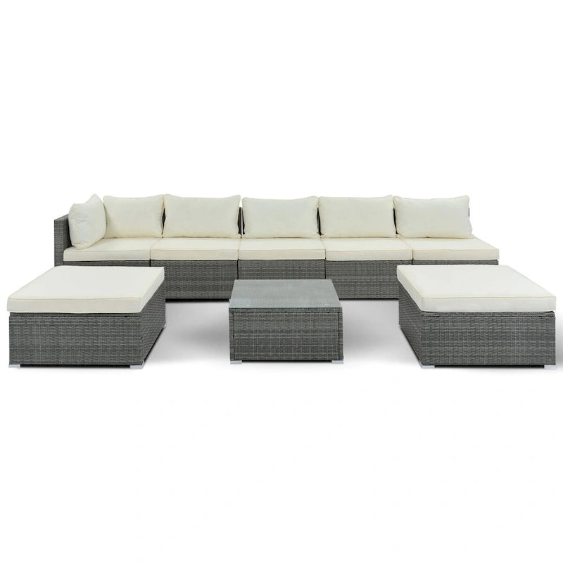 Canapé d'angle réversible de jardin en osier 8 pièces avec coussins