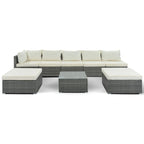 Canapé d'angle réversible de jardin en osier 8 pièces avec coussins