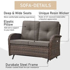 Canapé-balancelle de patio et fauteuil pivotant avec repose-pieds - Marron