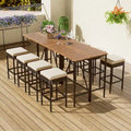 Table d'extérieur 10 pièces, 8 tabourets avec coussins, table à manger en rotin PE, plateau pliable, mobilier de patio tout temps