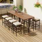 Table d'extérieur 10 pièces, 8 tabourets avec coussins, table à manger en rotin PE, plateau pliable, mobilier de patio tout temps