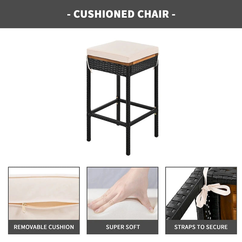 Table d'extérieur 10 pièces, 8 tabourets avec coussins, table à manger en rotin PE, plateau pliable, mobilier de patio tout temps