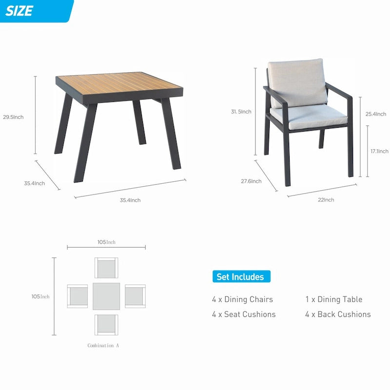 HIGOLD Nofi Ensemble repas de 5 pièces en aluminium pour patio, anthracite mat