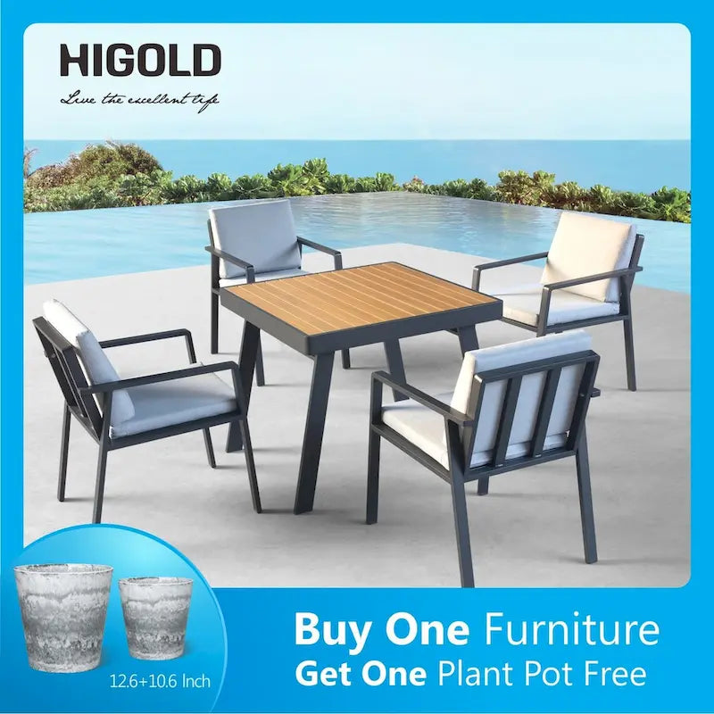 HIGOLD Nofi Ensemble repas de 5 pièces en aluminium pour patio, anthracite mat