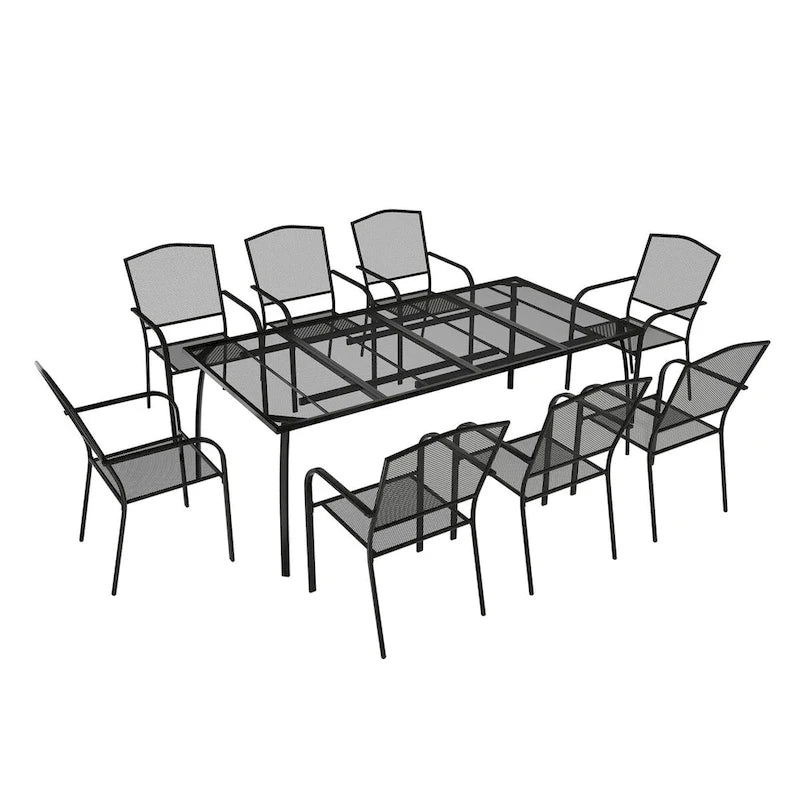 Table en fer grillagé rectangulaire avec chaise (lot de 9)