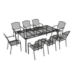 Table en fer grillagé rectangulaire avec chaise (lot de 9)