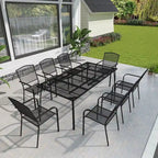 Table en fer grillagé rectangulaire avec chaise (lot de 9)