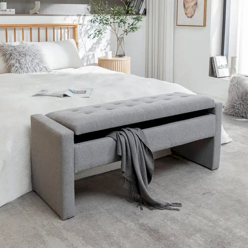 Banc de rangement Home Etta en tissu bouclette