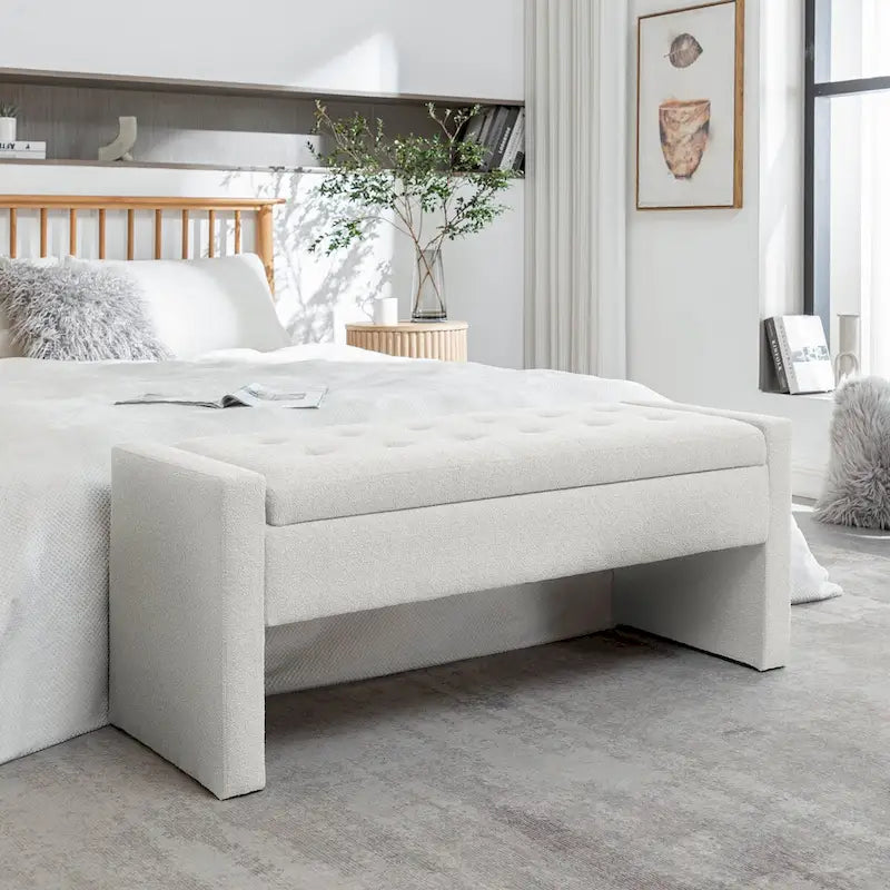 Banc de rangement Home Etta en tissu bouclette