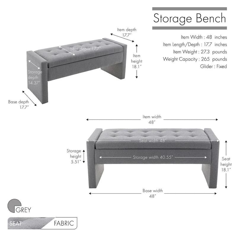 Banc de rangement Home Etta en tissu bouclette