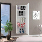 Meuble à chaussures mural avec miroir Chimg, porte simple, finition blanche, haute qualité et durable