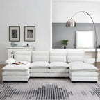 Canapé sectionnel moderne en U rembourré 6 places avec coussins lombaires, canapé-lit avec méridienne, blanc