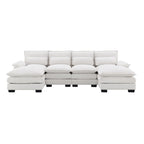 Canapé sectionnel moderne en U rembourré 6 places avec coussins lombaires, canapé-lit avec méridienne, blanc