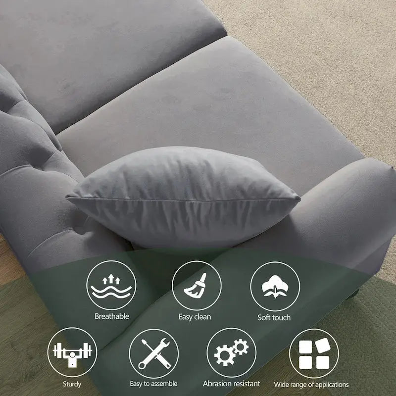 Canapé Chesterfield en velours 79 places pour salon, canapé capitonné avec accoudoirs roulés et têtes de clou, deux oreillers
