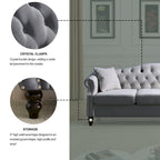 Canapé Chesterfield en velours 79 places pour salon, canapé capitonné avec accoudoirs roulés et têtes de clou, deux oreillers