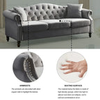 Canapé Chesterfield en velours 79 places pour salon, canapé capitonné avec accoudoirs roulés et têtes de clou, deux oreillers