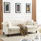 Canapé Chesterfield en velours 79 places pour salon, canapé capitonné avec accoudoirs roulés et têtes de clou, deux oreillers