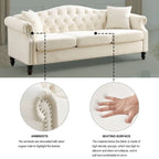 Canapé Chesterfield en velours 79 places pour salon, canapé capitonné avec accoudoirs roulés et têtes de clou, deux oreillers