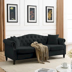Canapé Chesterfield en velours 79 places pour salon, canapé capitonné avec accoudoirs roulés et têtes de clou, deux oreillers