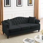 Canapé Chesterfield en velours 79 places pour salon, canapé capitonné avec accoudoirs roulés et têtes de clou, deux oreillers