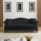 Canapé Chesterfield en velours 79 places pour salon, canapé capitonné avec accoudoirs roulés et têtes de clou, deux oreillers