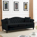 Canapé Chesterfield en velours 79 places pour salon, canapé capitonné avec accoudoirs roulés et têtes de clou, deux oreillers
