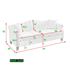 Canapé Chesterfield en velours 79 places pour salon, canapé capitonné avec accoudoirs roulés et têtes de clou, deux oreillers
