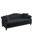 Canapé Chesterfield en velours 79 places pour salon, canapé capitonné avec accoudoirs roulés et têtes de clou, deux oreillers