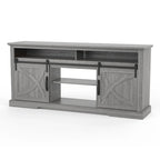 Meuble TV coulissant gris 68 po avec compartiment de rangement ouvert