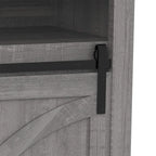 Meuble TV coulissant gris 68 po avec compartiment de rangement ouvert