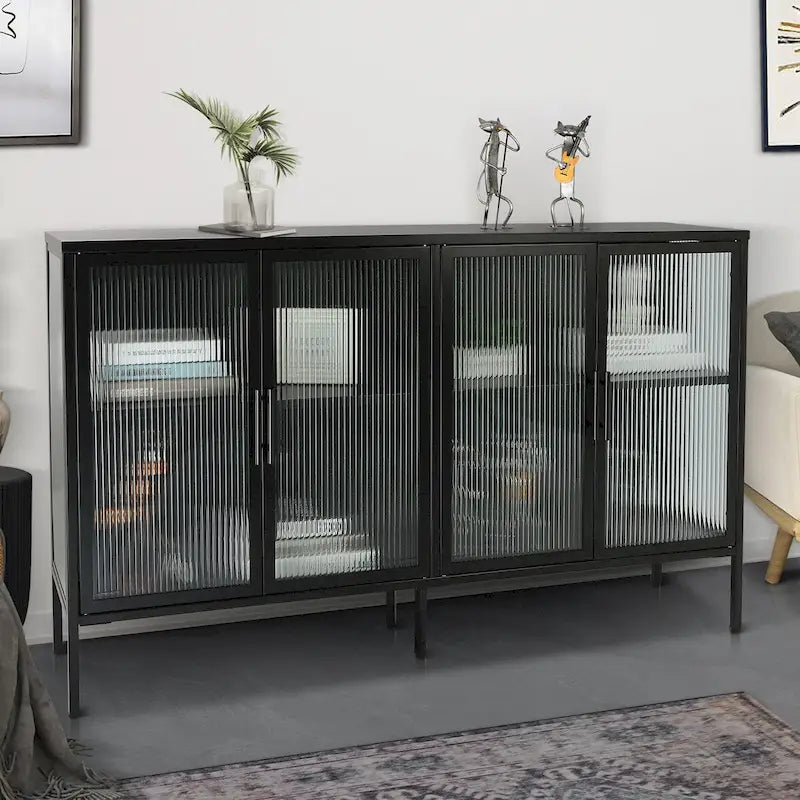 Meuble en métal avec porte en verre trempé et étagère réglable